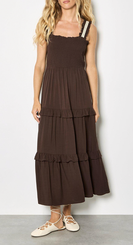 Apricot Smocked Tierred Crochet Dress Women's