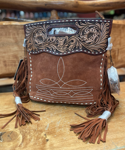 American Darling Tooled Suede Boot Stitch Purse