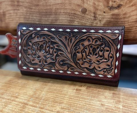 American Darling Leather Tooled BuckStitch Wallet