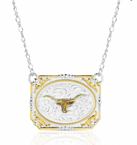 Montana Silver Necklace Western Buckle Necklace with Longhorn