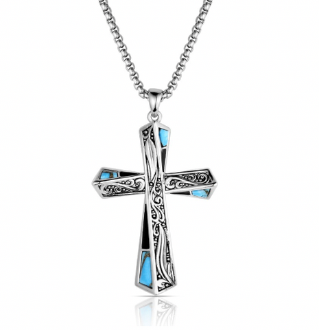 Montana Silver Still Waters Turquoise Cross Necklace