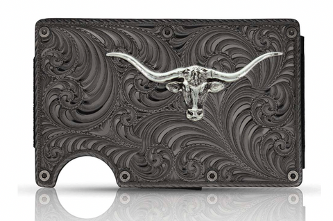 Montana Silver Montana Gunmetal Credit Card & Cash Case with Longhorn