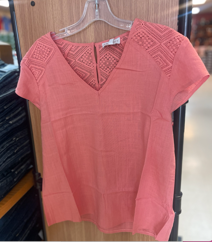Apricot Lace V Neck Top Women's