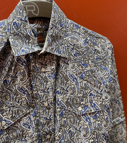 Roper Men's L/S Snap Up Grey/Blue Paisley Shirt 3-01-225-3023