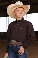 Cinch L/S Button Up Brn Shirt Boy's