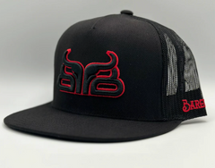 Baredown Flat Brim Cap Black W Red Logo