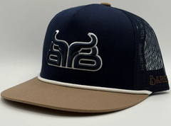 Baredown flat brim cap Navy W tan Brim