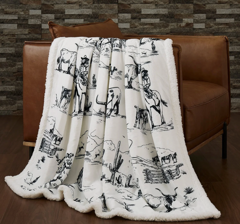 HiEnd Accents Sherpa Throw- Ranch Life Toile Campfire