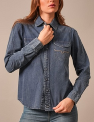 Kimes Ranch Women's Frankie Indigo Stripe snap denim L/S