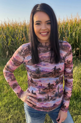 Sterling Kreek Cowboy Country Music Mesh Top Women's