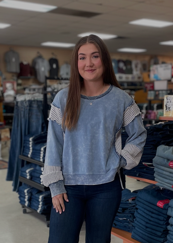 Mystree Denim Wash CrewNeck Women's