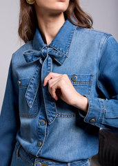 Tribal Jeans Denim Blouse w/ Bow Women's