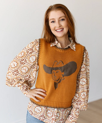 Turquoise Haven TH4215 TAN BIG HAT COWBOY SWEATER VEST