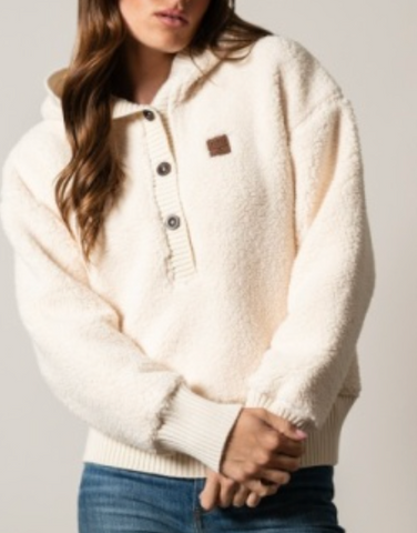 Kimes Ranch Women's Shayla 1/2 button Hooded Sherpa rib pullover Jacket