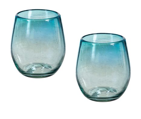 Evergreen Bambeca Aqua Luster Stemless glass set/4 14oz