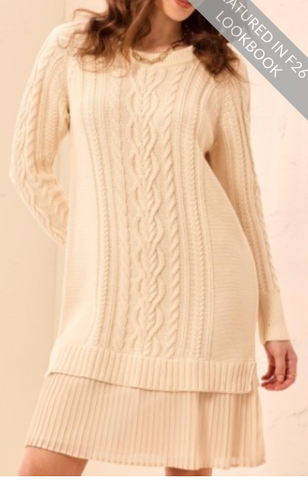 Tribal Jean L/S SWEATER DRESS W/CHIFFON-MOONSTONE