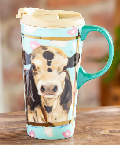 Evergreen Myrtle Ceramic Travel Coffee Mug 17 oz
