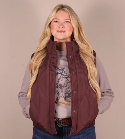 Hooey Cassidy Maroon Quilted Vest Women's