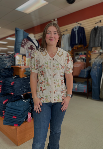 Howdy Hanny Cactus Cowgirl Embroidery Collar Shirt Women's
