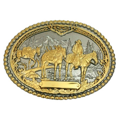 Montana Attitude Pack Horses and Rider Two Tone Belt Buckle