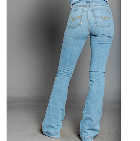 WMNS Distressed High Waist V Cut Cuff Jeans - Light Blue / Distressed