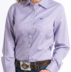 Womens Cinch Stripe L/s Shirt- Purple