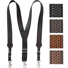 Nocona Leather Basket Weave Belt Suspenders- Br