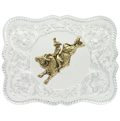 Montana Silver Scalloped Silver Western Belt Buckle with Bull Rider 61669-528
