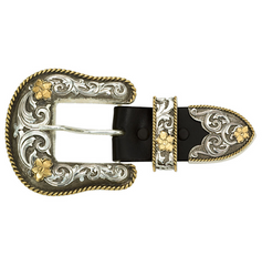 Montana Antiqued Two Tone Filigree 1.5" 3 Piece Belt Buckle Set