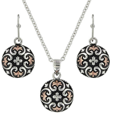 Montana Silversmiths  Rose Gold Filigree Heart Button Jewelry Set JS3637