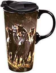 Evergreen Ceramic Running Horses Travel Mug